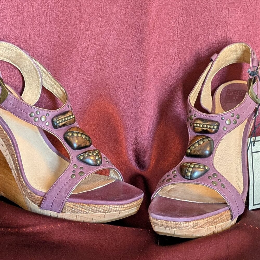 Frye Bridget Ornament Leather Wedge Sandals